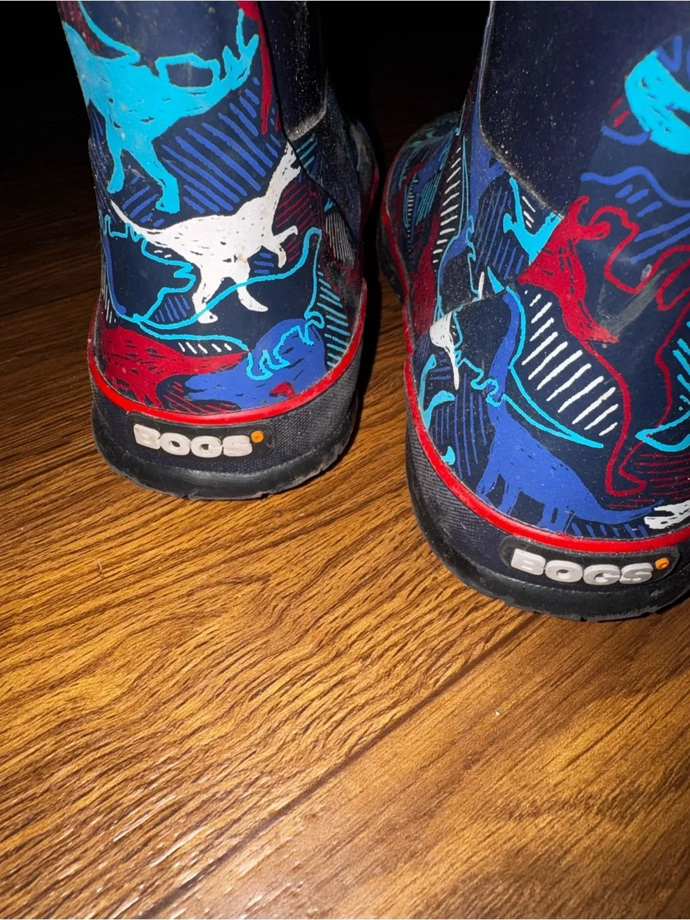 Kids Dinosaur Rain Boots - Navy and Red Bogs